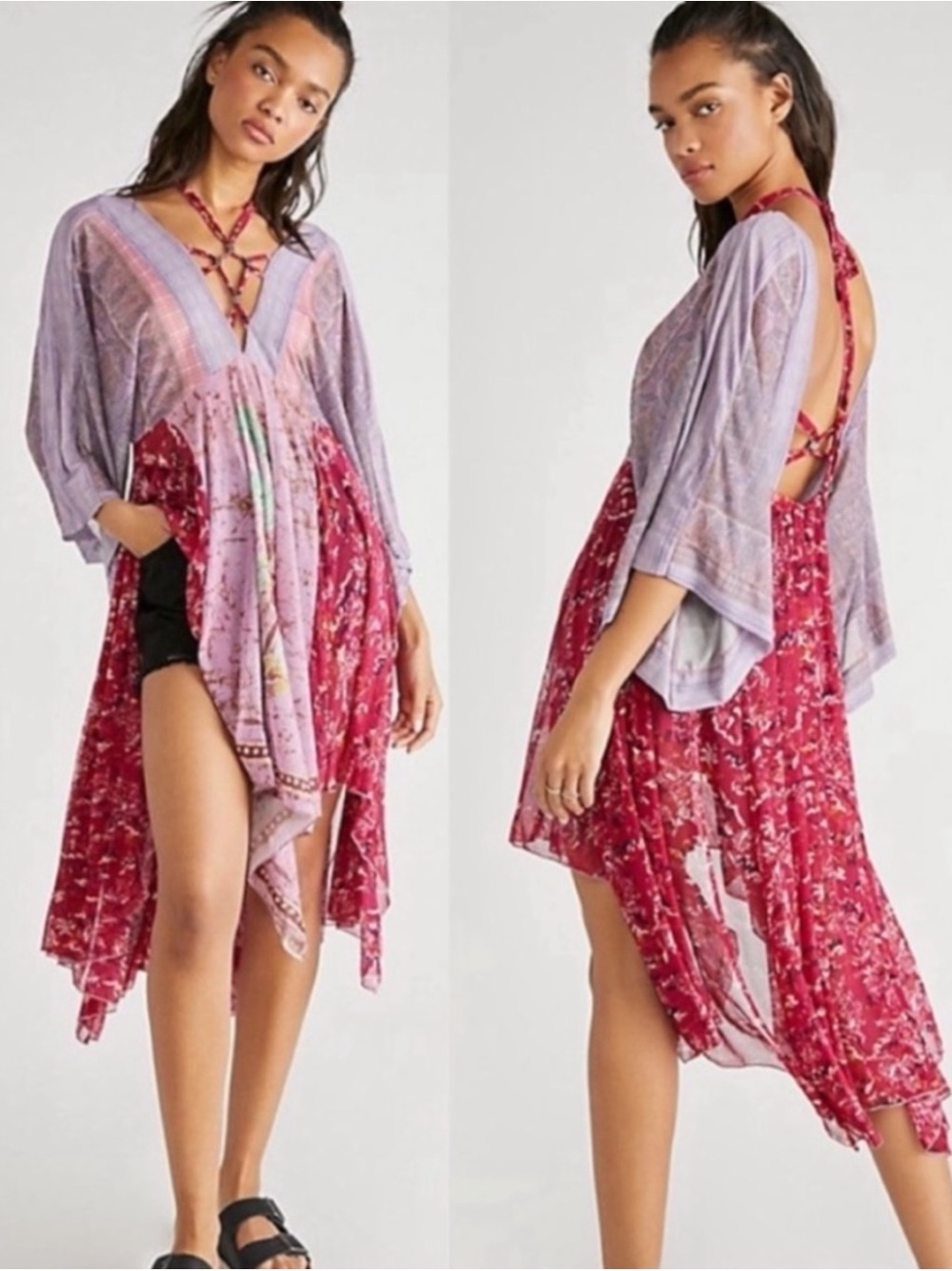 Free People Blanca Maxi Tunic Dress Boho Mesh Floral Patchwork Dress NWOT Small